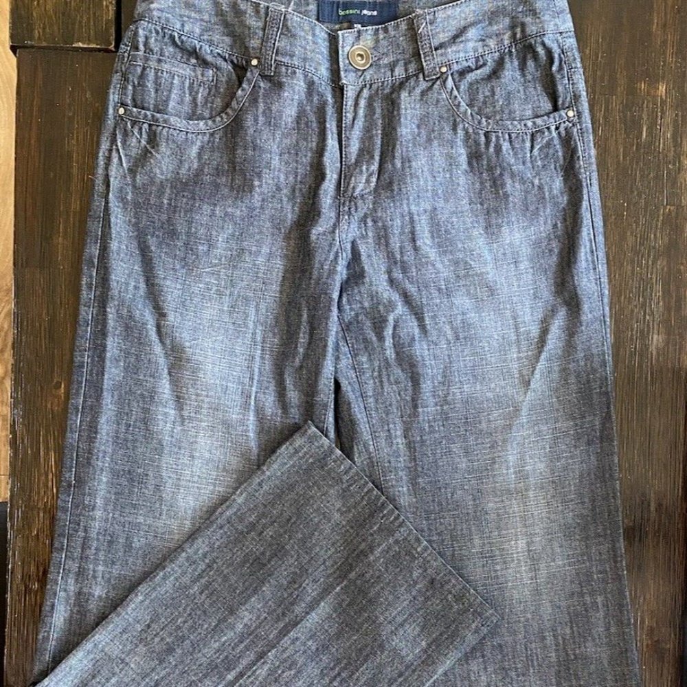 Bossini Womens Blue Gray Wide Leg Denim Jeans Trousers Size Medium Pants